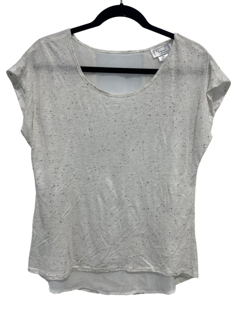 Shyanne Speckled Top Small Sheer Back Short Sleeve Tee White Black Essential NEW